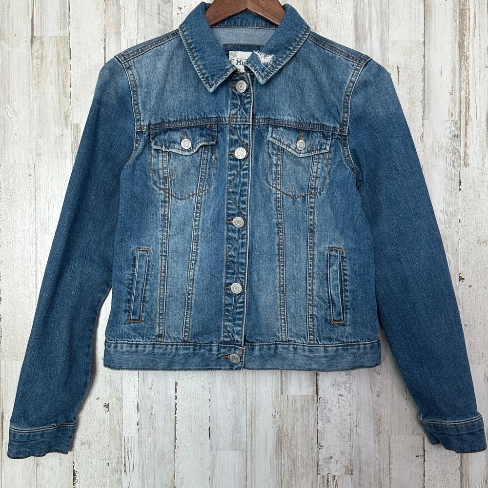 Mudd Distressed Cropped Denim Jean Jacket Medium Streetwear Grunge Preppy EUC - Picture 1 of 9